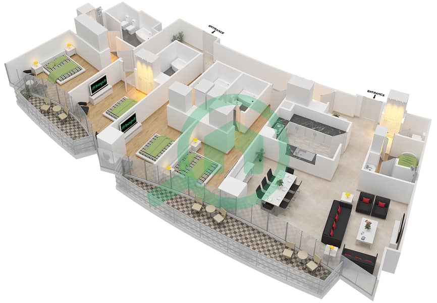 Адрес Скай Вью Тауэр 2 - Апартамент 4 Cпальни планировка Единица измерения 4 / FLOOR 44-46 interactive3D