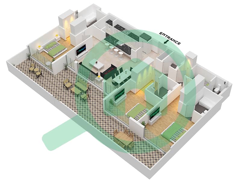 桑葚2号大厦B2 - 3 卧室公寓类型／单位T1G / A-9,A11戶型图 Block A
Type T1G
Unit A-9,A-11 
Ground Floor interactive3D