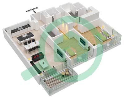 诺布公寓 - 2 卧室公寓类型B FLOOR 1-8戶型图