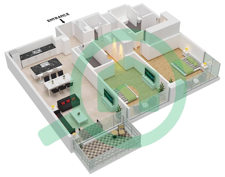 Nobu Residences - 2 Bedroom Apartment Type B FLOOR 1-8 Floor plan Floor 1-8 interactive3D