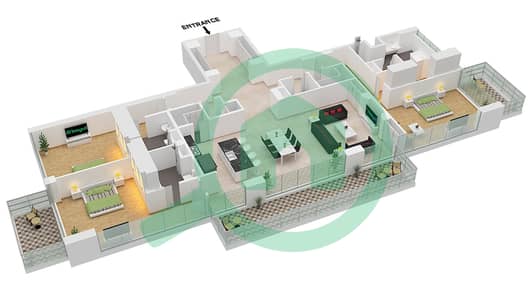 Nobu Residences - 3 Bedroom Apartment Type A FLOOR 1-8 Floor plan