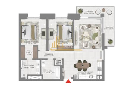 迪拜溪港， 迪拜 2 卧室公寓待售 - AEON 2BED FLOOR PLAN-2. jpg