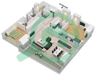 المخططات الطابقية لتصميم النموذج A / FLOOR 16-27 شقة 2 غرفة نوم - برج بالم بيتش 2