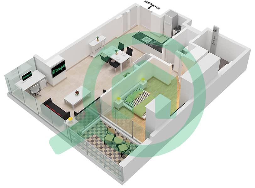 المخططات الطابقية لتصميم النموذج A / FLOOR 16-27 شقة 1 غرفة نوم - برج بالم بيتش 2 Type A 
Floor 16-27 interactive3D
