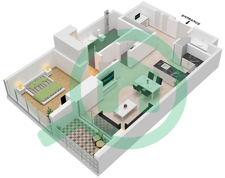 Palm Beach Tower 2 - 1 Bedroom Apartment Type B / FLOOR 16-27 Floor plan Type B
Floor 16-27 interactive3D