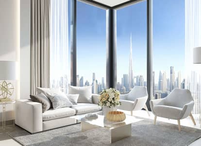 فلیٹ 2 غرفة نوم للبيع في شوبا هارتلاند، دبي - cvg_living_room-2020x1460 (1). jpg