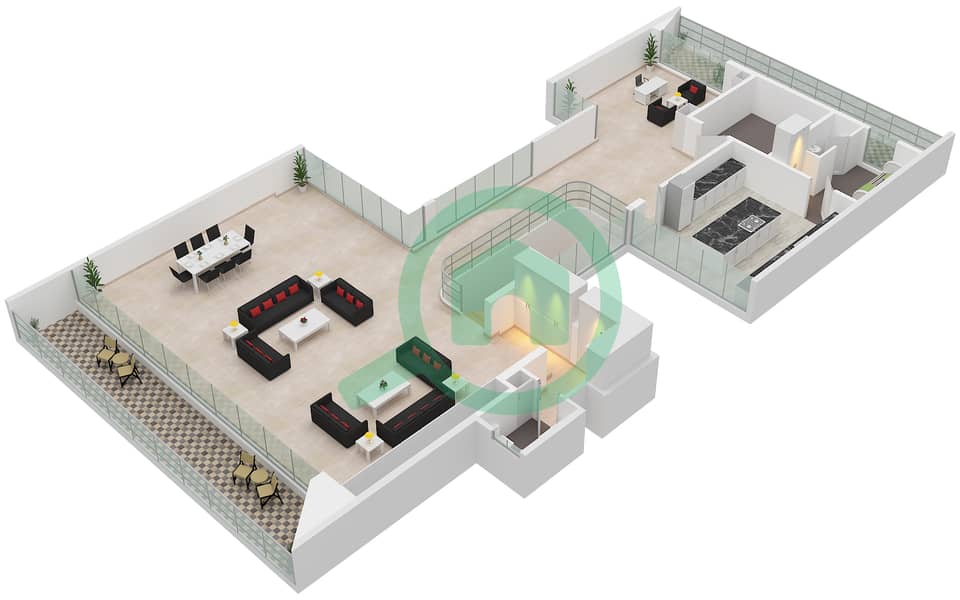 المخططات الطابقية لتصميم النموذج ROW 4 فیلا 4 غرف نوم - فلل بيتش هيلز First Floor interactive3D