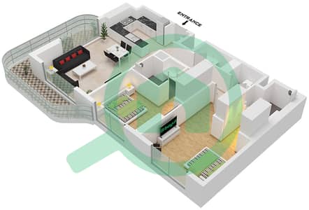 المخططات الطابقية لتصميم النموذج A CORNER شقة 2 غرفة نوم - غاردينيا باي