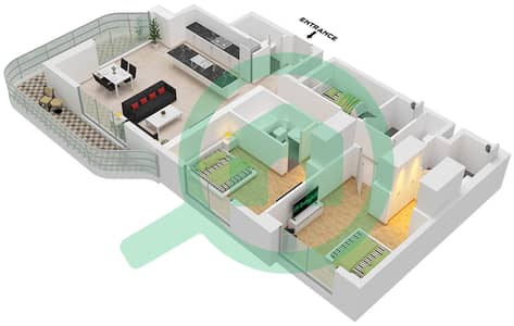 المخططات الطابقية لتصميم النموذج B CORNER شقة 2 غرفة نوم - غاردينيا باي