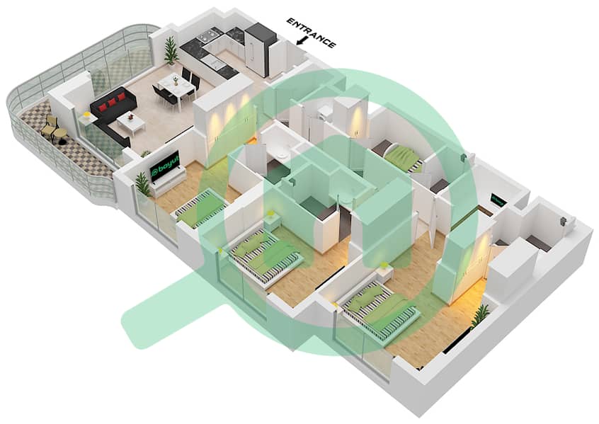 Gardenia Bay - 3 Bedroom Apartment Type A CORNER Floor plan Type A Corner interactive3D