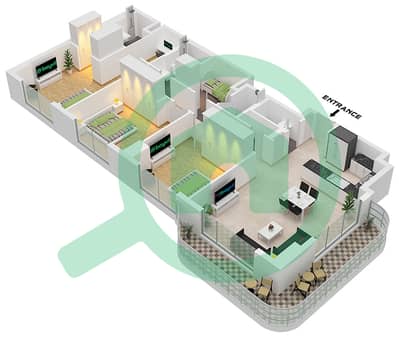 المخططات الطابقية لتصميم النموذج B CORNER شقة 3 غرف نوم - غاردينيا باي