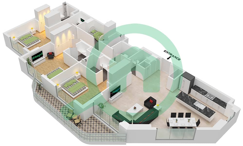 Gardenia Bay - 3 Bedroom Apartment Type C CORNER Floor plan Type C Corner interactive3D