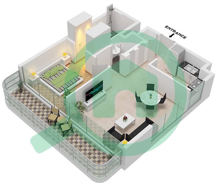 栀子湾 - 1 卧室公寓类型A戶型图 Type A interactive3D