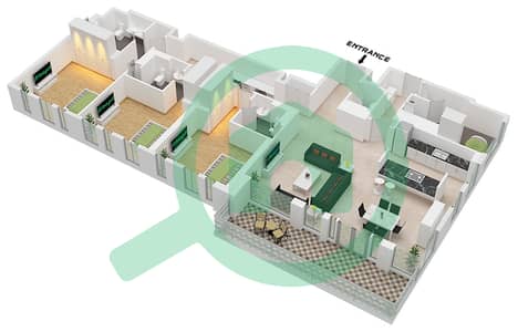 8号公寓楼 - 3 卧室公寓类型／单位1-1B / UNIT 1 FLOOR 1戶型图