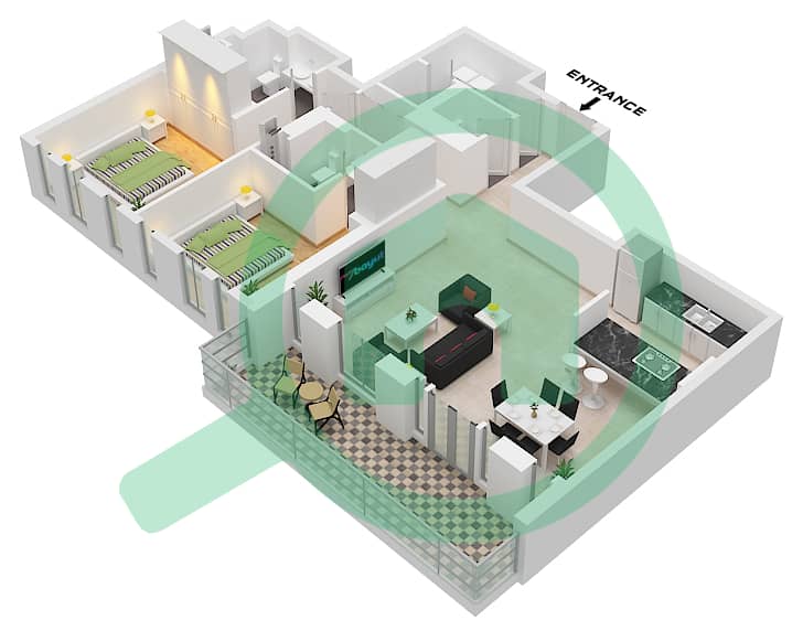 Bluewaters Residences 8 - 2 Bedroom Apartment Type/unit 8-2 / UNIT 2 FLOOR 1,3 Floor plan Type 8-2 / Unit 2 Floor 1,3-9,11-14 interactive3D