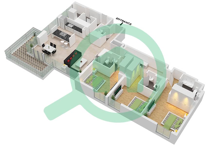 Bluewaters Residences 8 - 3 Bedroom Apartment Type/unit 1-1.A / UNIT 3 FLOOR 2-14 Floor plan Type 1-1.a / Unit 3 Floor 2-14 interactive3D
