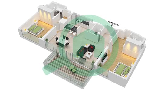 8号公寓楼 - 2 卧室公寓类型／单位5-1 / UNIT 5 FLOOR 3-14戶型图