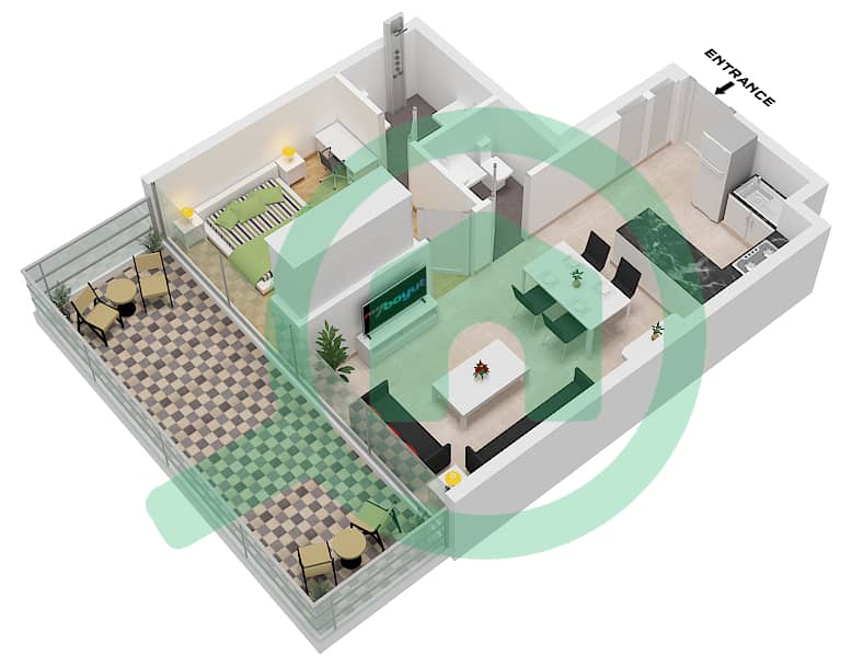 Плаза от Репортаж - Апартамент 1 Спальня планировка Тип A /  FLOOR GROUND-ROOF Type A Ground Floor-Roof Floor interactive3D