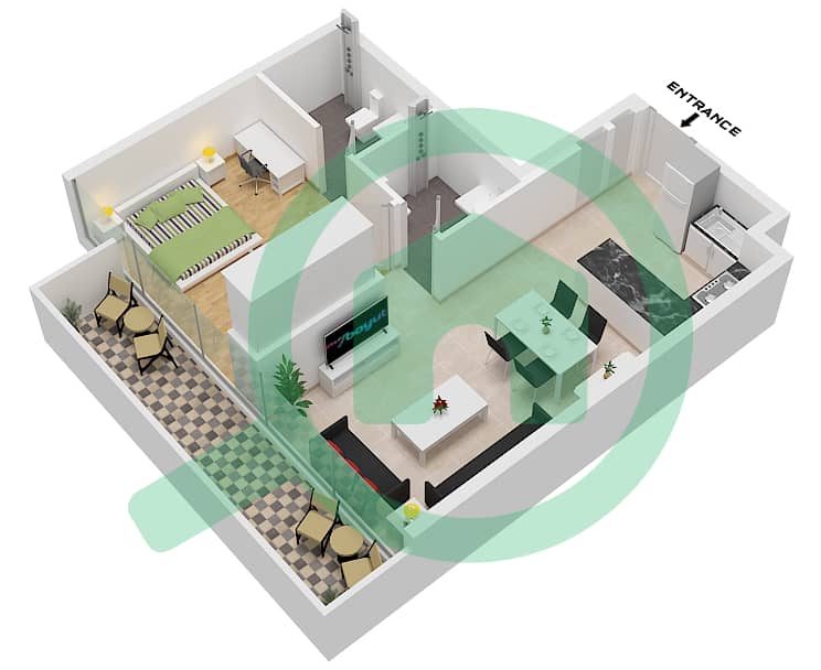 Плаза от Репортаж - Апартамент 1 Спальня планировка Тип B /  FLOOR 4-6 Type B Floor 4-6 interactive3D