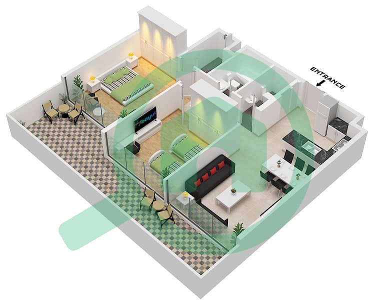 报告文学广场 - 2 卧室公寓类型A / FLOOR GROUND-ROOF戶型图 Type A Ground Floor-Roof Floor interactive3D