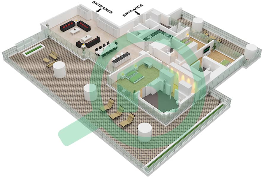 Vela by Omniyat - 3 Bedroom Apartment Type B Floor plan interactive3D