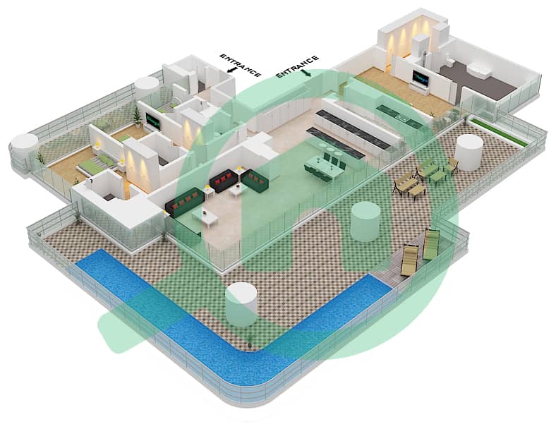 Vela by Omniyat - 3 Bedroom Apartment Type E Floor plan interactive3D