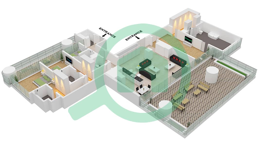 Vela by Omniyat - 3 Bedroom Apartment Type F Floor plan interactive3D