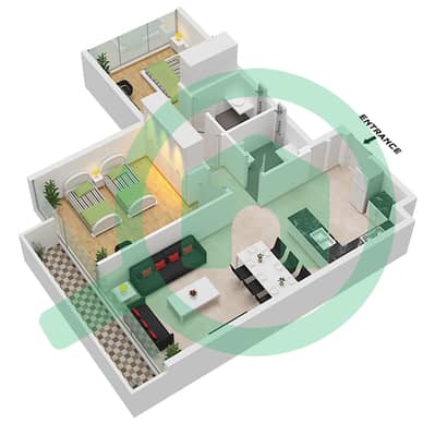 المخططات الطابقية لتصميم النموذج C / FLOOR GROUND-ROOF شقة 2 غرفة نوم - بلازا باي ريبورتاج