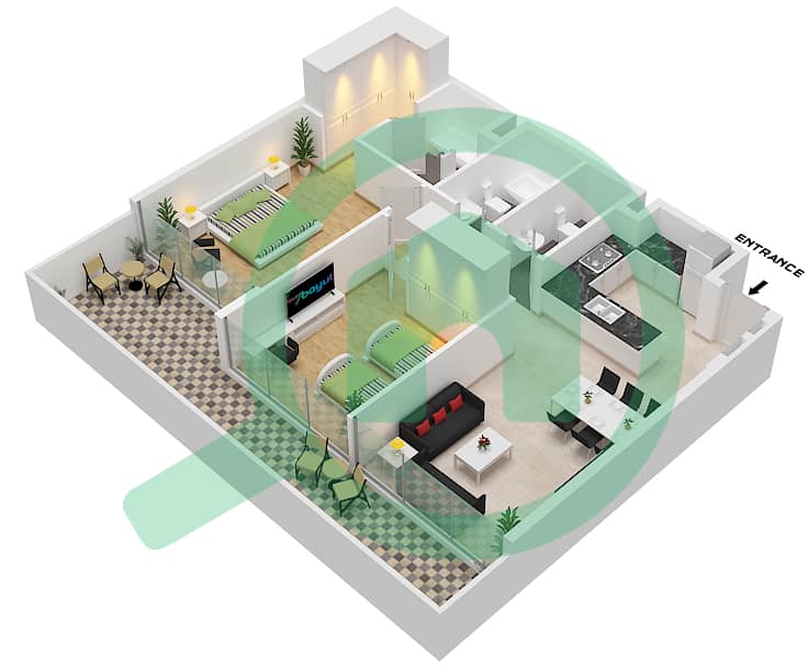 Плаза от Репортаж - Апартамент 2 Cпальни планировка Тип B / FLOOR 4-6 Type B Floor 4-6 interactive3D