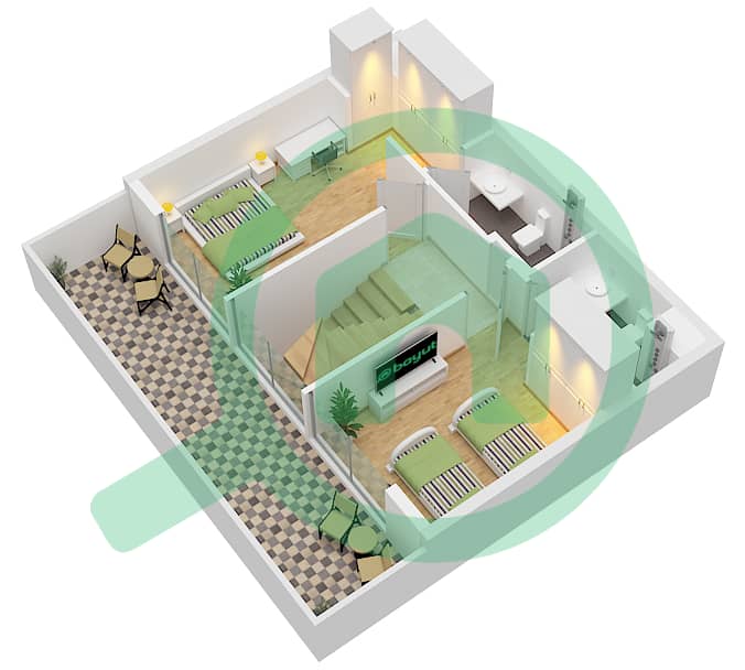 Плаза от Репортаж - Таунхаус 4 Cпальни планировка Тип A Upper Floor interactive3D