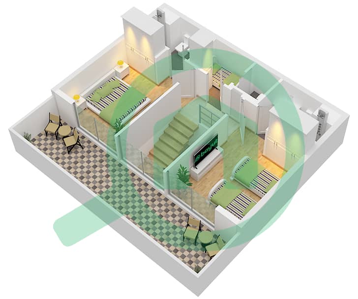 Плаза от Репортаж - Таунхаус 4 Cпальни планировка Тип A Top Floor interactive3D