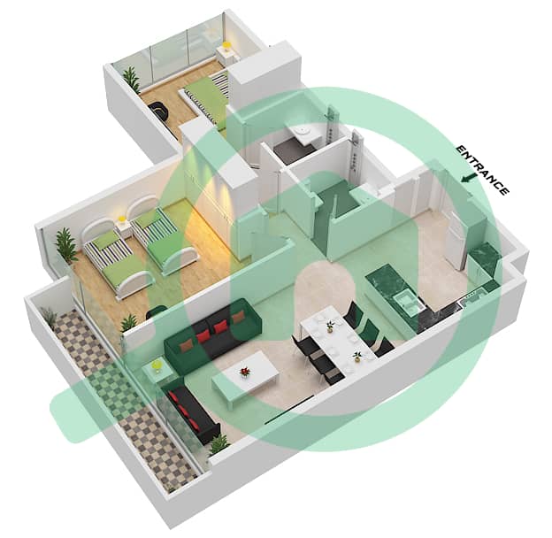 Плаза от Репортаж - Апартамент 2 Cпальни планировка Тип C / FLOOR GROUND-ROOF Type C Ground Floor-Roof Floor interactive3D