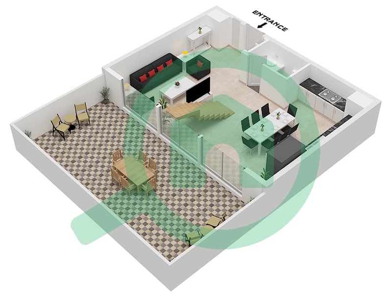 Плаза от Репортаж - Таунхаус 4 Cпальни планировка Тип C Ground Floor interactive3D