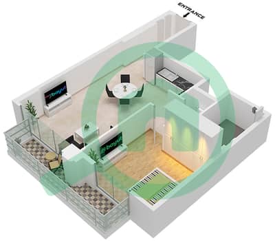 المخططات الطابقية لتصميم النموذج / الوحدة A1 / UNIT 1,2 FLOOR 1,2,6 شقة 1 غرفة نوم - سيلادون