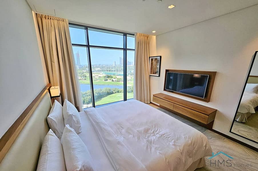 HMS Homes is proud to offer you this Unique 2 Bedroom serviced hotel apartment with a prime view, overlooking the golf-course at Vida Residence 3, The Hills, Dubai.