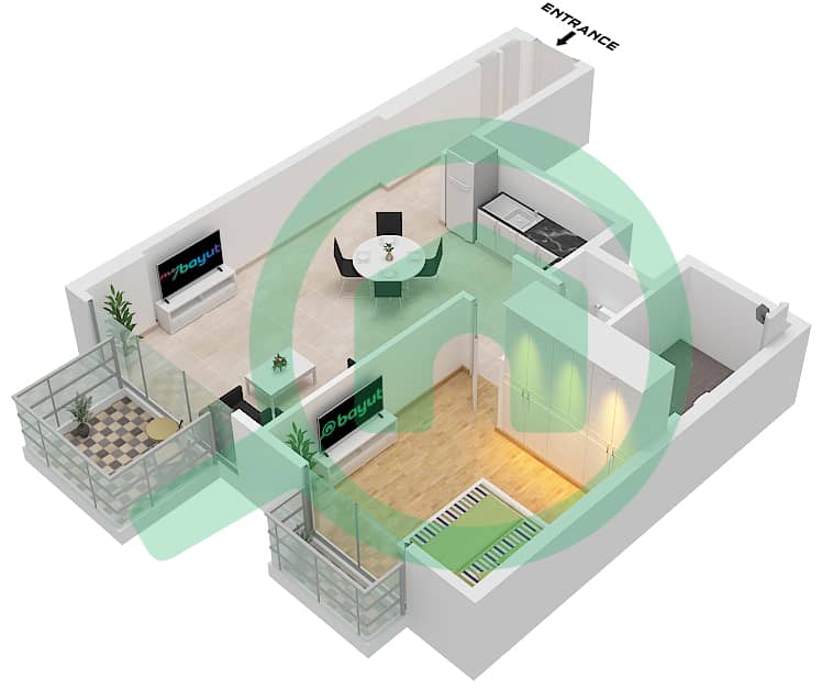 المخططات الطابقية لتصميم النموذج / الوحدة A4 / UNIT 1,2 FLOOR 3,5,7 شقة 1 غرفة نوم - سيلادون A4 / Unit 1,2 Floor 3,5,7 interactive3D