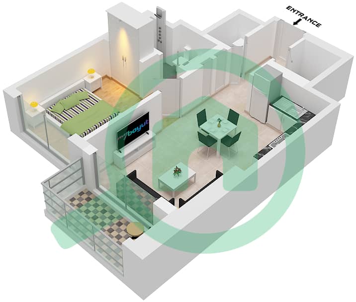 350 河畔新月 - 1 卧室公寓类型／单位B / UNIT XX03戶型图 B / XX03 Floor 07,08,10-13,15-18,22-27,30-32,36-38,40,41,43-46,50-55,57,58,60,61 interactive3D