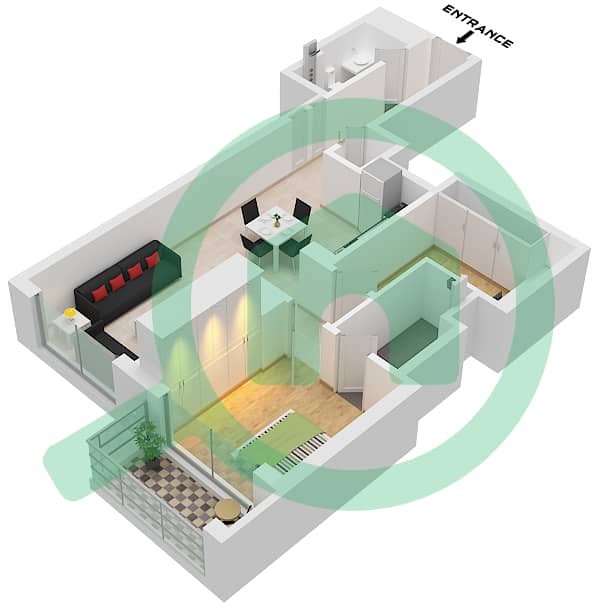 350 河畔新月 - 1 卧室公寓类型／单位A / UNIT XX01戶型图 A / XX01 Floor 07,08,10-13,15-18,22-27,30-32,36-38,40,41,43-46,50-55,57,58,60,61 interactive3D