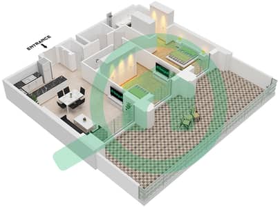 المخططات الطابقية لتصميم النموذج / الوحدة A2 / UNIT 4-6 FLOOR 1 شقة 2 غرفة نوم - سيلادون