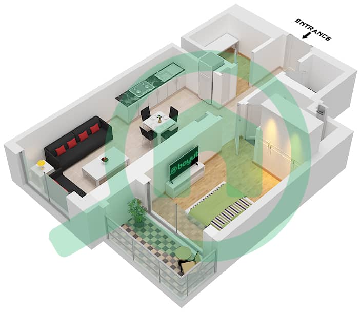 350 河畔新月 - 1 卧室公寓类型／单位C / UNIT XX06戶型图 C / XX06 Floor 07,08,10-13,15-18,22-27,30-32,36-38,40,41,43-46,50-55,57,58,60,61 interactive3D