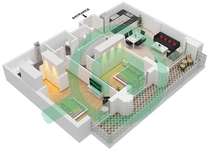 المخططات الطابقية لتصميم النموذج / الوحدة A3 / UNIT 5 FLOOR 2 شقة 2 غرفة نوم - سيلادون