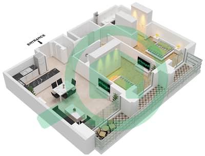 المخططات الطابقية لتصميم النموذج / الوحدة A4 / UNIT 6 FLOOR 2 شقة 2 غرفة نوم - سيلادون
