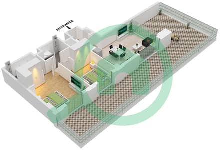 المخططات الطابقية لتصميم النموذج / الوحدة B2 / UNIT 5 FLOOR 1 شقة 2 غرفة نوم - سيلادون