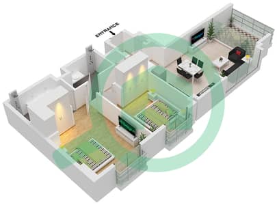 المخططات الطابقية لتصميم النموذج / الوحدة B3 / UNIT 4,7 FLOOR 2-5 شقة 2 غرفة نوم - سيلادون