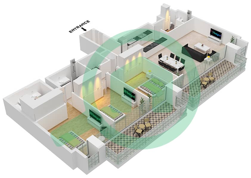 Celadon - 3 Bedroom Apartment Type/unit A2 / UNIT 5 FLOOR 7 Floor plan A2 / Unit 5 Floor 7 interactive3D