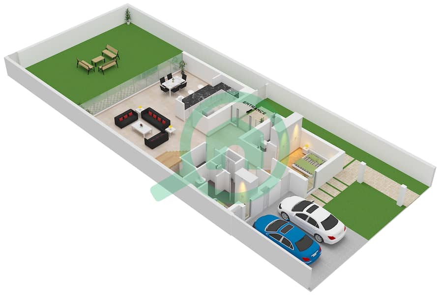 Jouri Hills - 4 Bedroom Townhouse Type B Floor plan Ground Floor interactive3D