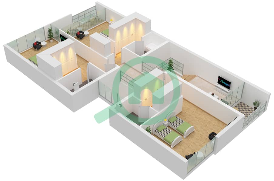 المخططات الطابقية لتصميم النموذج A تاون هاوس 4 غرف نوم - جوري هيلز First Floor interactive3D