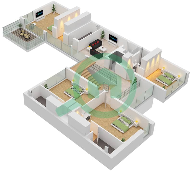 المخططات الطابقية لتصميم النموذج 1B فیلا 5 غرف نوم - جوري هيلز First Floor interactive3D