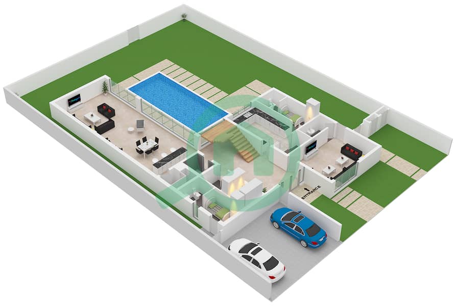 茱莉山庄 - 5 卧室别墅类型1A戶型图 Ground Floor interactive3D