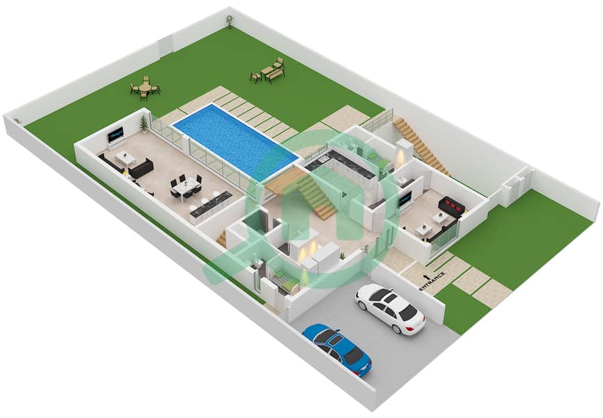 Jouri Hills - 5 Bedroom Villa Type 2A Floor plan Ground Floor interactive3D